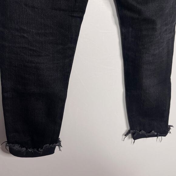 Moussy Vintage 27 Distressed Black Staley Tapered Jeans Button Fly Cotton Fray - Picture 8 of 15